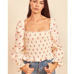 Reformation Tangerine Polka Dot Top